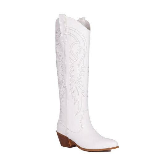 Women's Pointed Toe Beveled Heel Mid Calf Western Boots