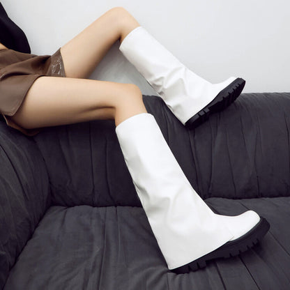 Women's Fold Round Toe Mid Calf Boots