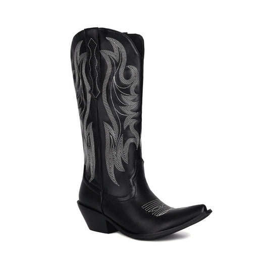 Women's Pointed Toe Beveled Heel Embroidery Western Boots