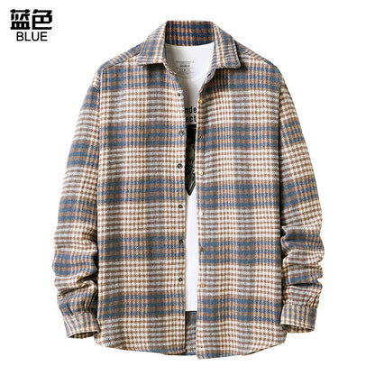 Men Turnover Collar Lattice Warm Long Sleeves Shirt