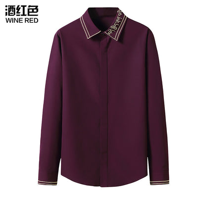 Men Embroidery Turnover Collar Long Sleeves Shirt