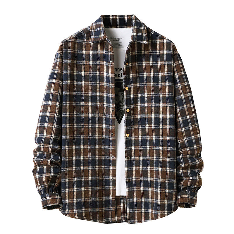 Men Turnover Collar Lattice Long Sleeves Shirt