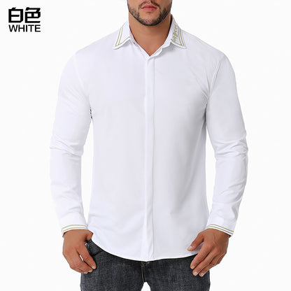 Men Turnover Collar Embroidery Long Sleeves Shirt