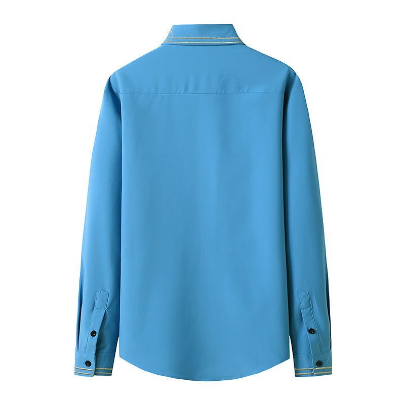 Men Embroidery Turnover Collar Long Sleeves Shirt