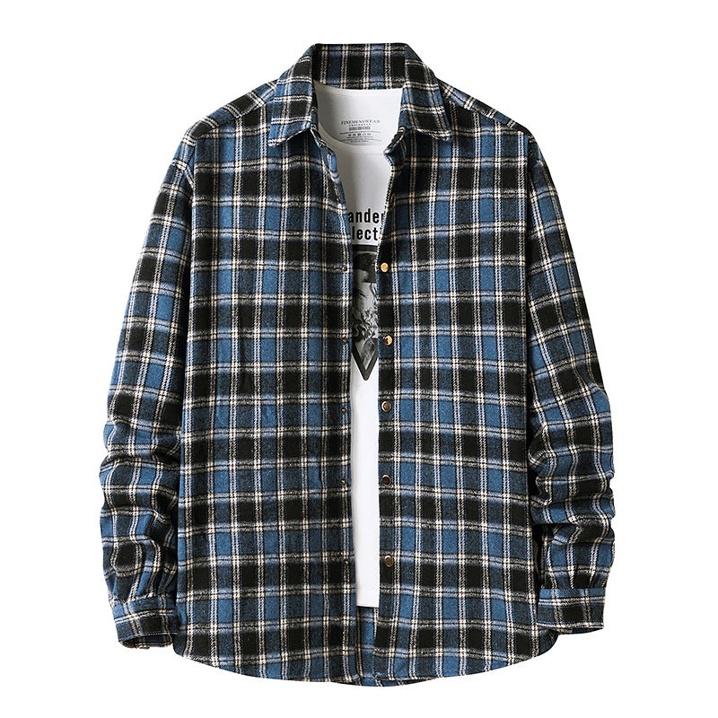 Men Turnover Collar Lattice Long Sleeves Shirt