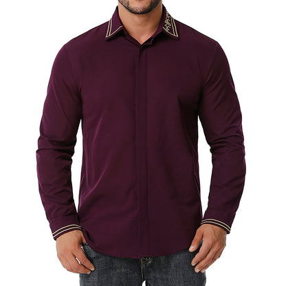 Men Turnover Collar Embroidery Long Sleeves Shirt