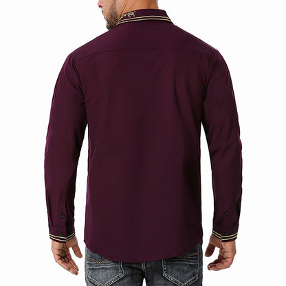 Men Turnover Collar Embroidery Long Sleeves Shirt