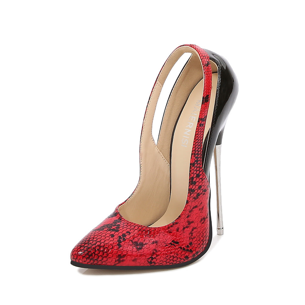 Women's Snake Printed Pointed Toe Shallow Stiletto Heel Pumps
