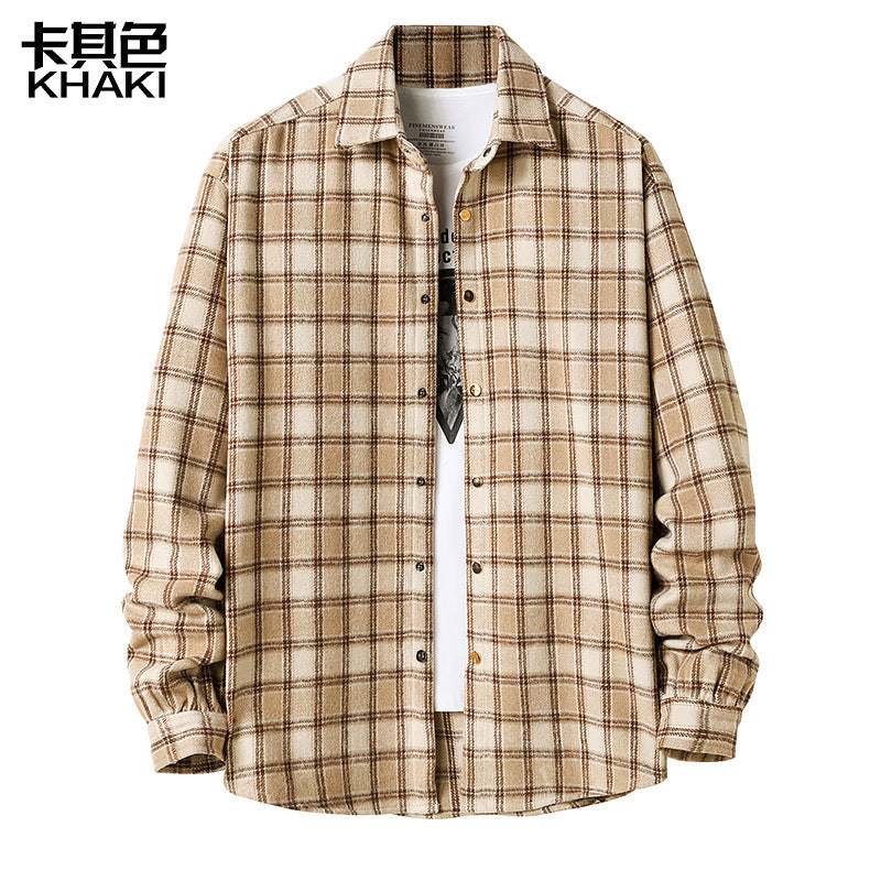 Men Turnover Collar Lattice Long Sleeves Shirt