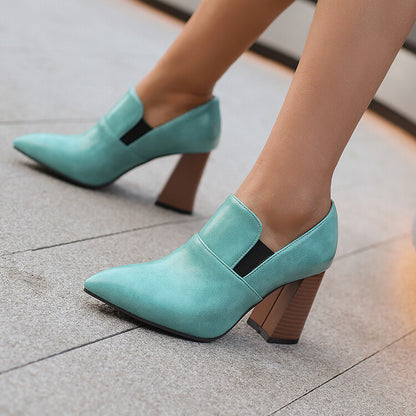 Women's Pointed Toe Block Heel Loafer Shoes