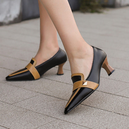 Women's Pointed Toe Hoof Heels Loafers Shoes