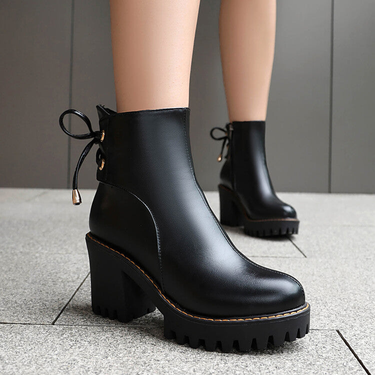 Women's Round Toe Lace-up Platform High Heel Ankle Boots