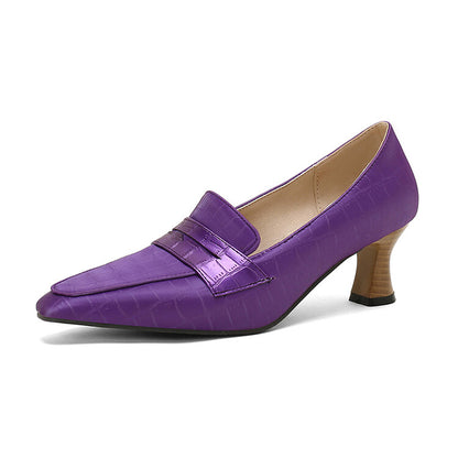 Women's Pointed Toe Hoof Heel Loafer Shoes