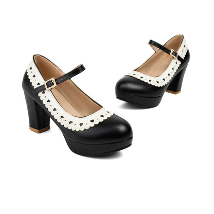 Women's Round Toe Mary Jane High Heel Platform Pumps