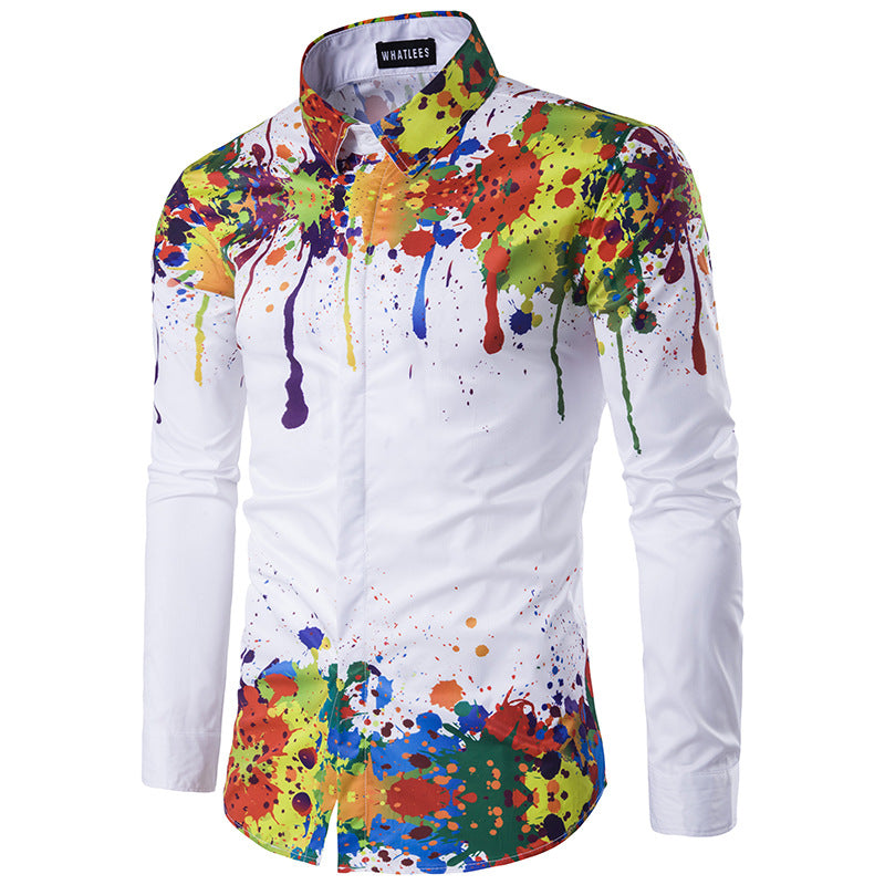 Men Turnover Collar Prints Long Sleeves Shirt