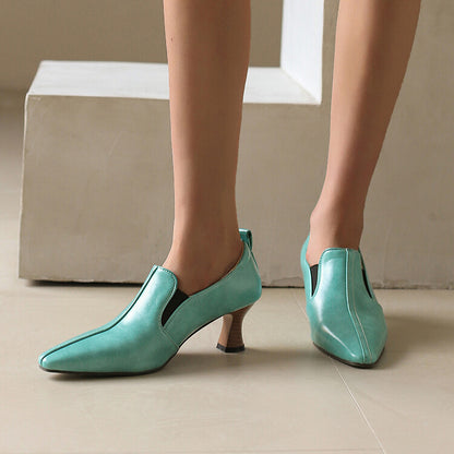 Women's Pointed Toe Hoof Heel Loafer Shoes