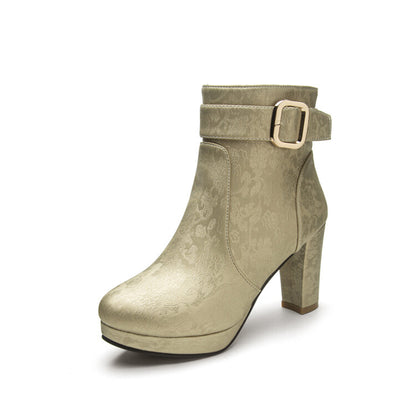 Women's Round Toe Platform Chunky High Heel Ankle Boots