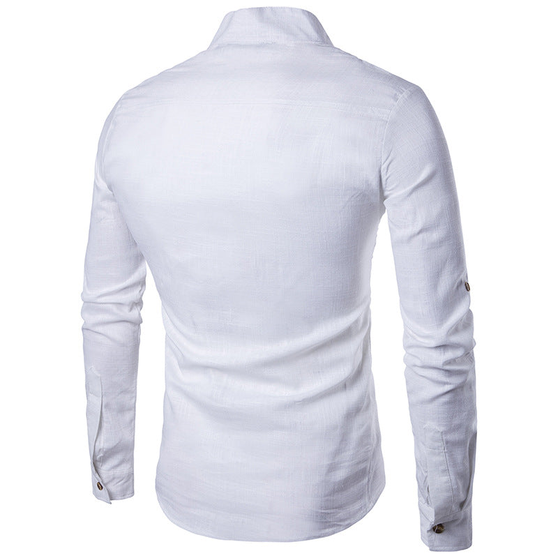 Men Turtleneck Buttons Long Sleeves T-Shirt