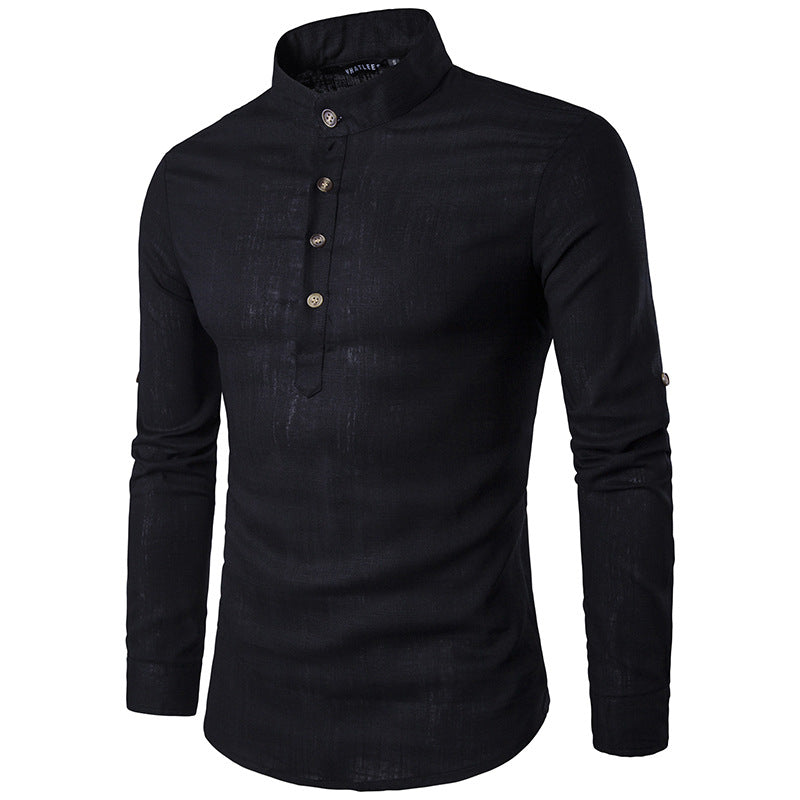 Men Turtleneck Buttons Long Sleeves T-Shirt