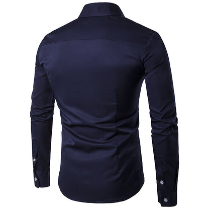 Men Turnover Collar Oriental Embroidery Long Sleeves Shirt