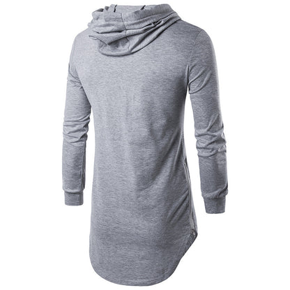 Men Long Sleeves Drawstring Hoody Long T-Shirt