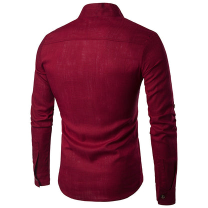 Men Turtleneck Buttons Long Sleeves T-Shirt