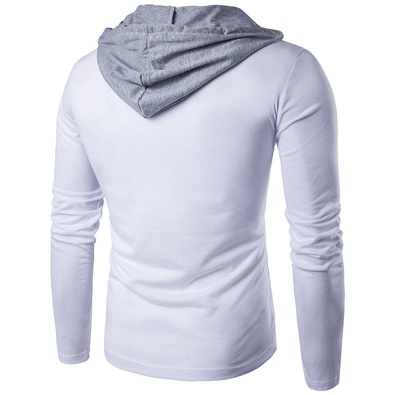 Men Patchwork Long Sleeves Drawstring Hoody T-Shirt