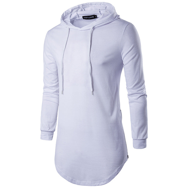 Men Long Sleeves Drawstring Hoody Long T-Shirt