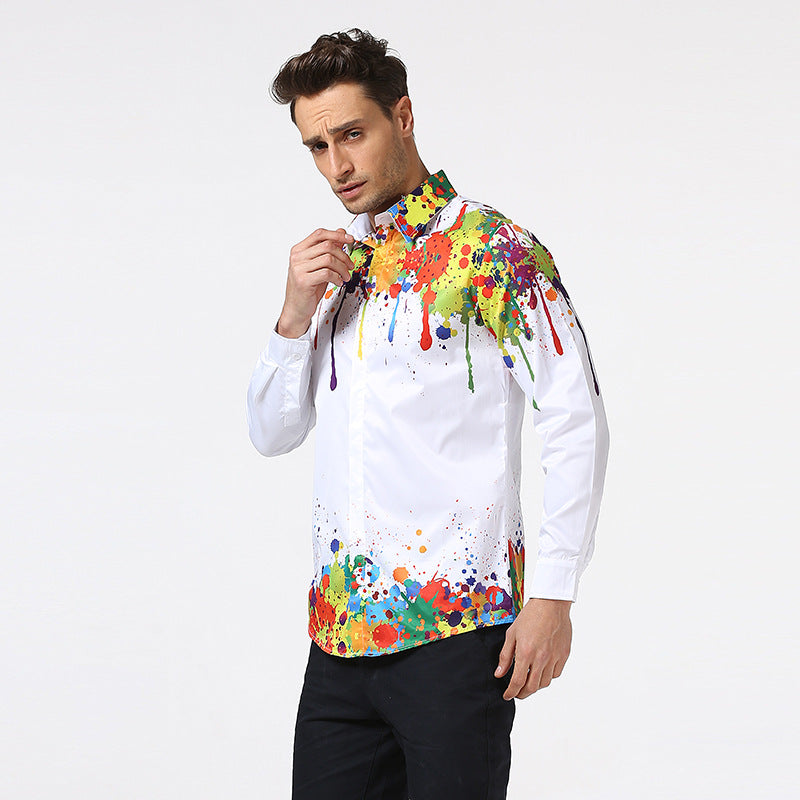 Men Turnover Collar Prints Long Sleeves Shirt