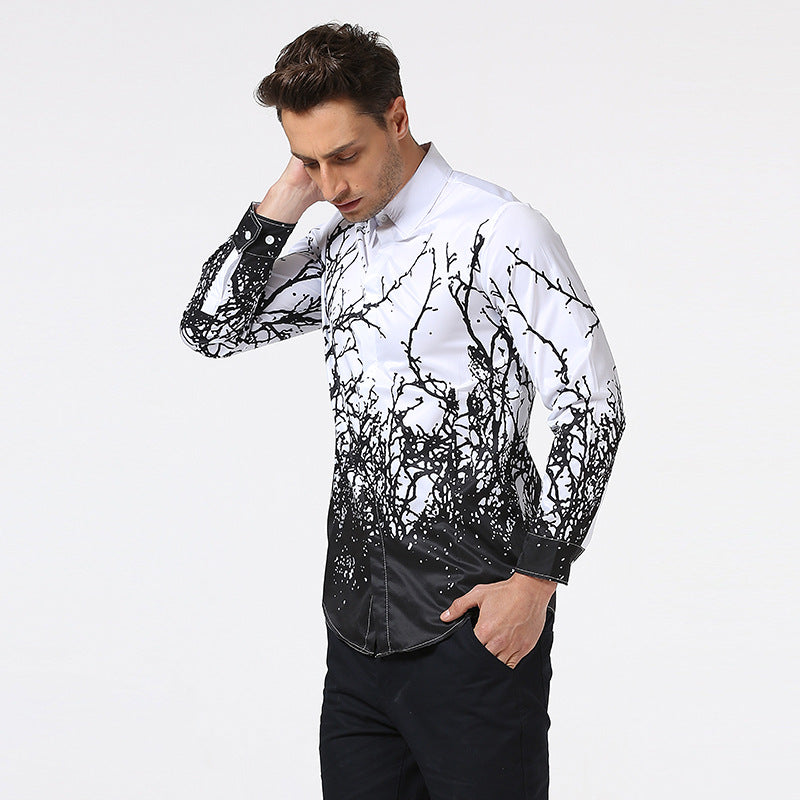 Men Prints Turnover Collar Long Sleeves Shirt