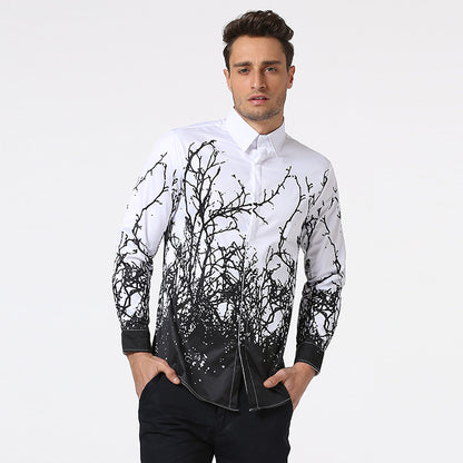 Men Prints Turnover Collar Long Sleeves Shirt