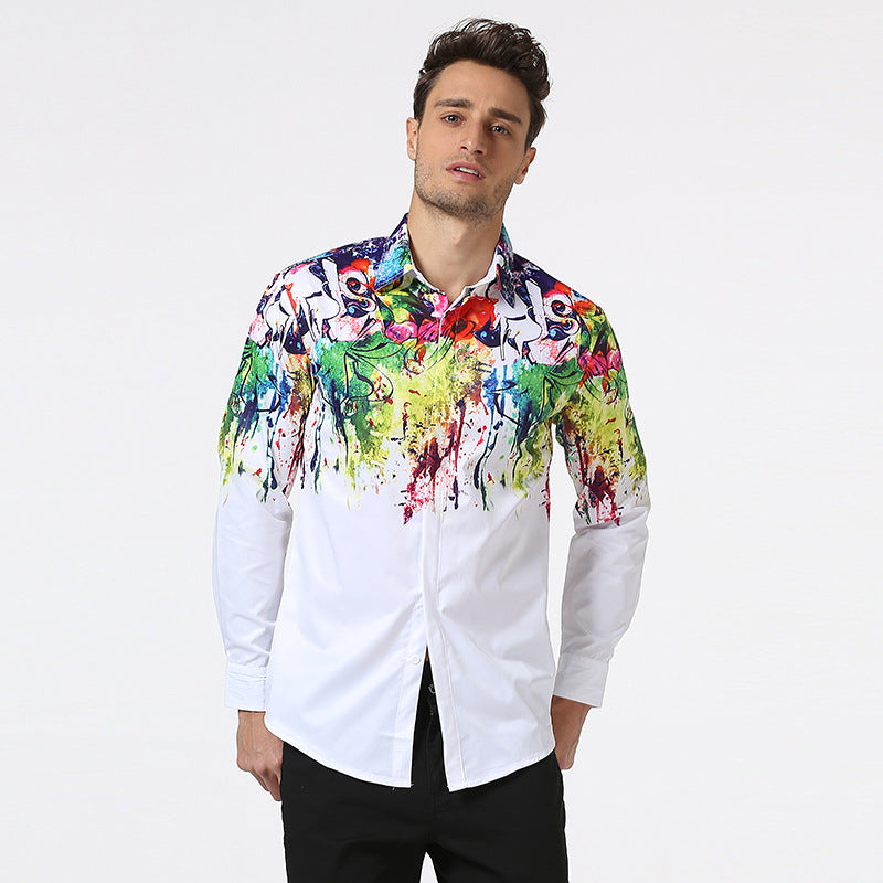 Men Turnover Collar Prints Long Sleeves Shirt