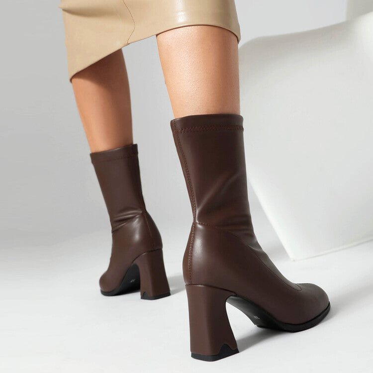 Women's Pointed Toe Block Heel Short Boots