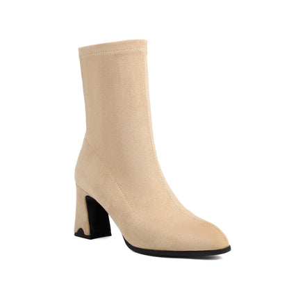 Women's Pointed Toe Block Heel Short Boots