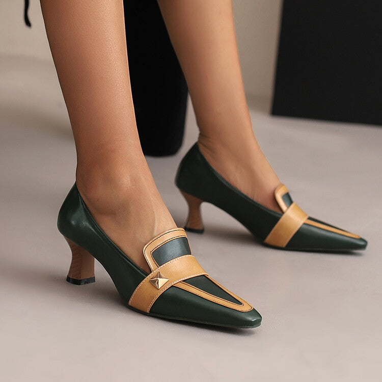 Women's Pointed Toe Hoof Heels Loafers Shoes