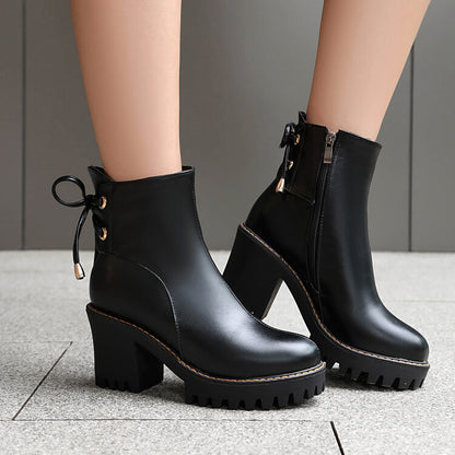 Women's Round Toe Lace-up Platform High Heel Ankle Boots