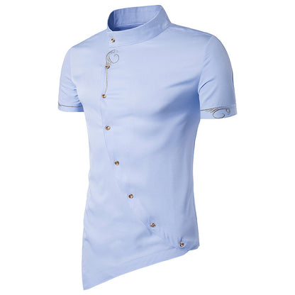 Men Turtleneck Incline Embroidery Short Sleeves Shirt