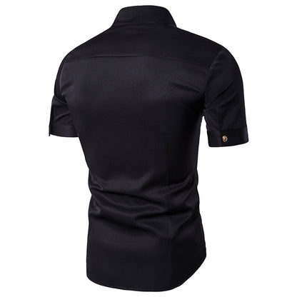 Men Turtleneck Incline Embroidery Short Sleeves Shirt