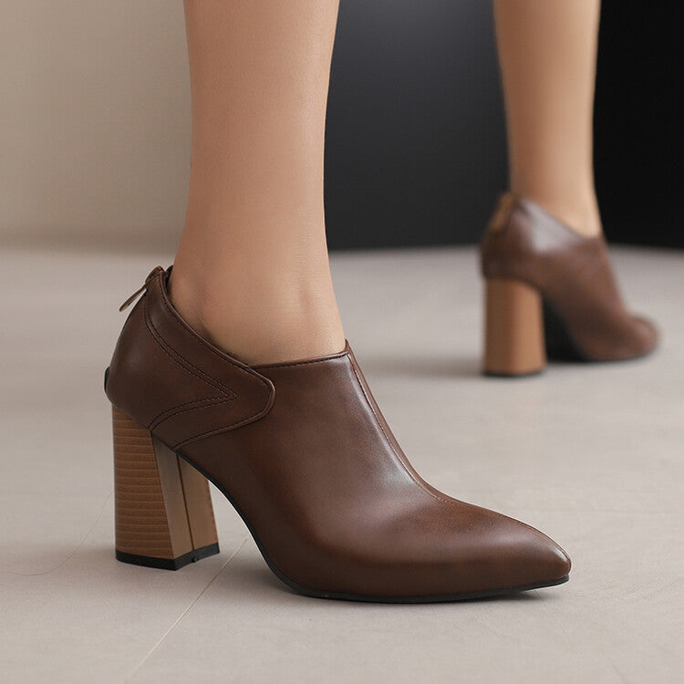 Women's Pointed Toe Square High Heel Block Loafers Shoes