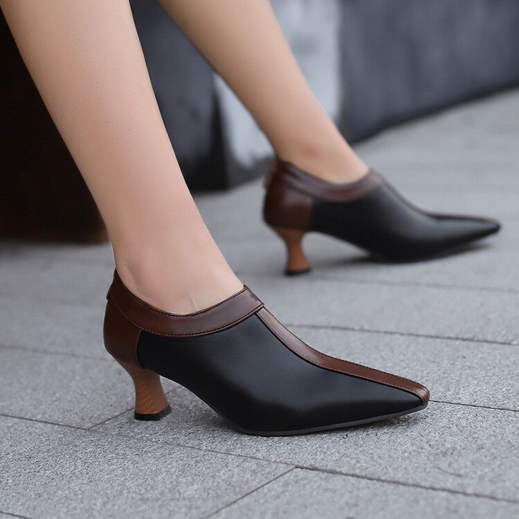 Women's Pointed Toe Hoof Heel Loafer Shoes