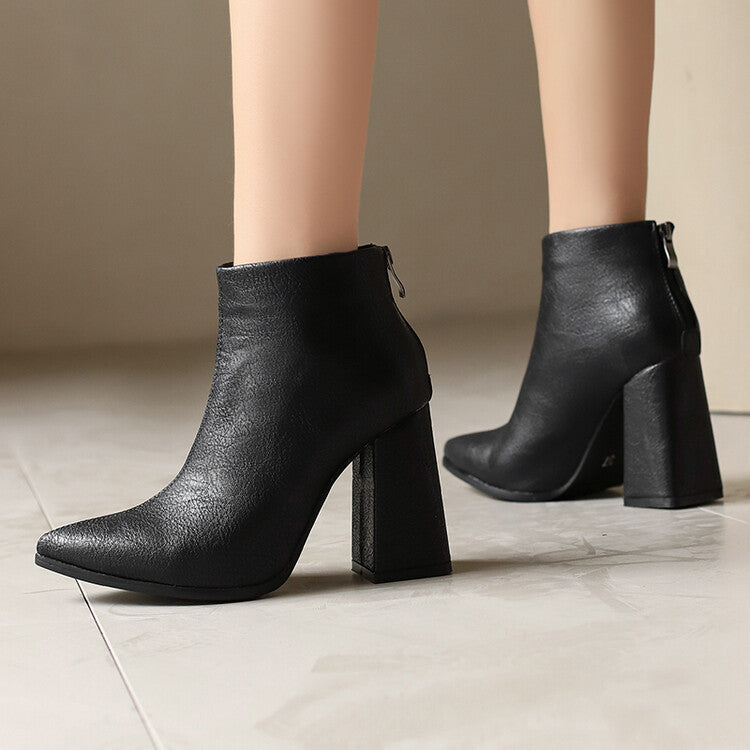 Women's Pointed Toe Block Heel Ankle Boots