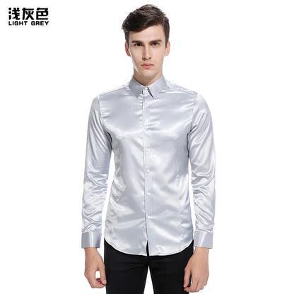 Men Turnover Collar Glossy Long Sleeves Shirt