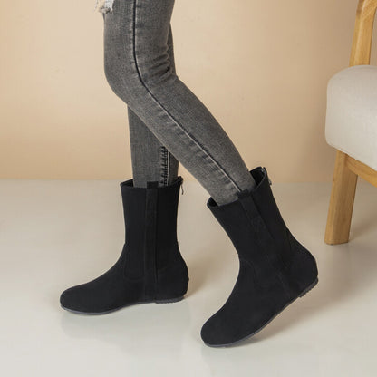 Women's Round Toe Increased Internal Mid Calf Boots