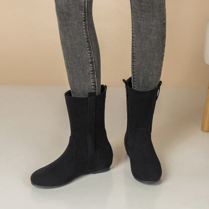 Women's Round Toe Increased Internal Mid Calf Boots