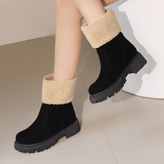 Women's Round Toe Flat Platform Short Boots