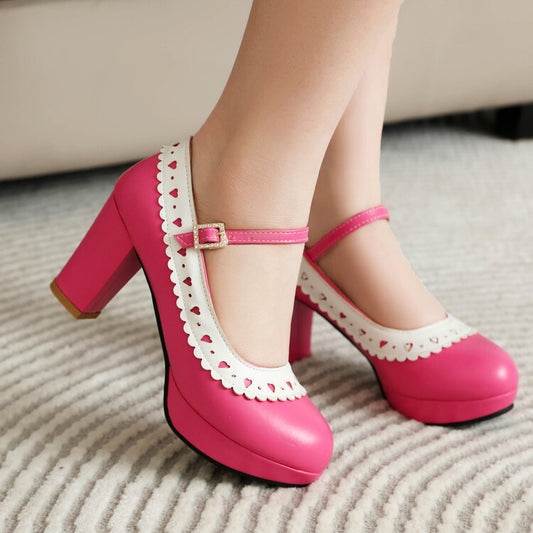 Women's Round Toe Mary Jane High Heel Platform Pumps