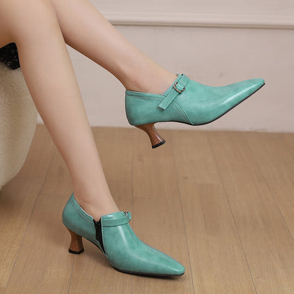 Women's Pointed Toe Hoof Buckle Strap Loafers Shoes