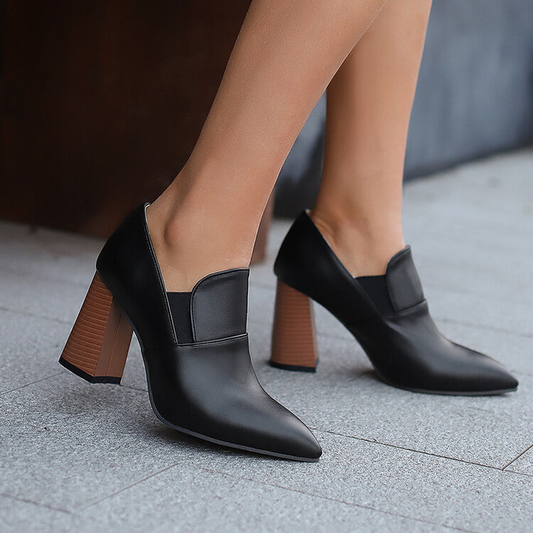 Women's Pointed Toe Block Heel Loafer Shoes