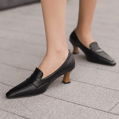 Women's Pointed Toe Hoof Heel Loafer Shoes