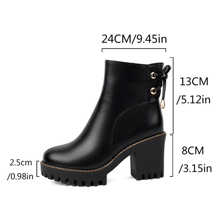 Women's Round Toe Lace-up Platform High Heel Ankle Boots